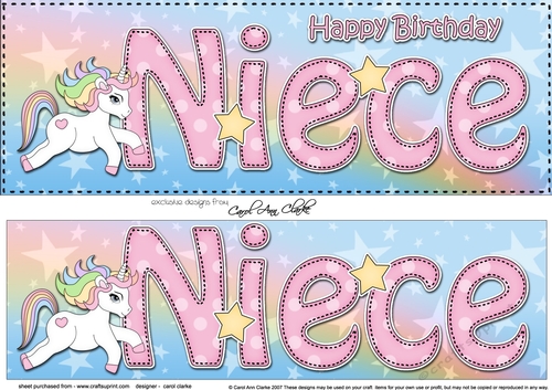 Large DL Happy Birthday NIECE 3D decoupage with Unicorn