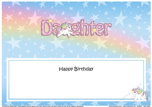 Large DL Happy Birthday DAUGHTER insert with Unicorn