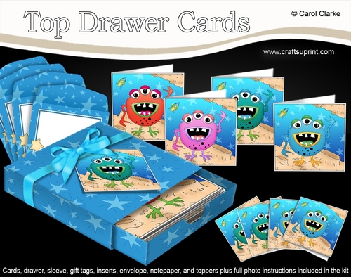 3D Top Drawer Cards Bumper Kit  -  Cute Aliens - Vesh, Dula, Juya, Xago