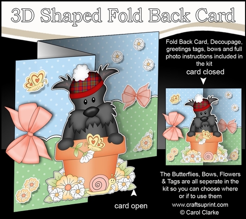 3D Shaped No-Hole Fold Back Card Kit - Flowerpot Friends - Little Scottie Dog Hamish