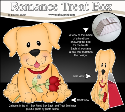 3D Valentine Treat Box Mini Kit - Cute Romantic Golden Labrador Dog has a Rose