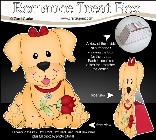 3D Valentine Treat Box Mini Kit - Cute Romantic Golden Labrador Dog has a Rose