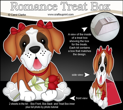 3D Valentine Treat Box Mini Kit - Cute Romantic St Bernard Dog has a Rose