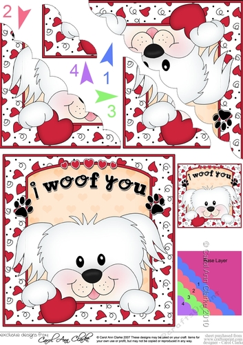 Scalloped Corner Stacker - Love, Romance, Valentine- Little Bichon Frise Dog