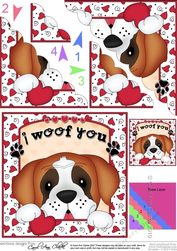 Scalloped Corner Stacker - Love, Romance, Valentine- Little St Bernard Dog