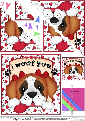 Scalloped Corner Stacker - Love, Romance, Valentine- Little St Bernard Dog