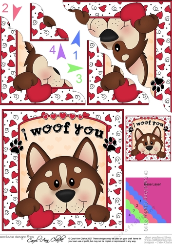 Scalloped Corner Stacker - Love, Romance, Valentine- Little Husky Dog