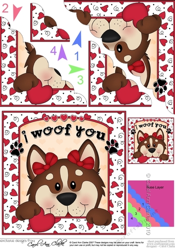Scalloped Corner Stacker - Love, Romance, Valentine- Little Husky Dog