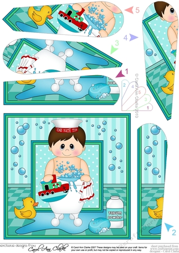 Cute Little Boy Bathtub Buddies Fan Pyramage Topper