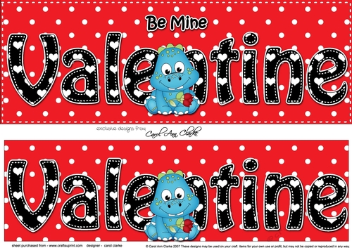 Large DL Be Mine VALENTINE 3D decoupage with Cute Dino