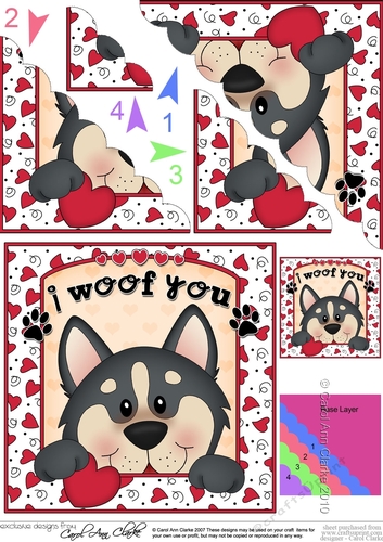 Scalloped Corner Stacker - Love, Romance, Valentine- Little Husky Dog