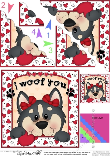 Scalloped Corner Stacker - Love, Romance, Valentine- Little Husky Dog