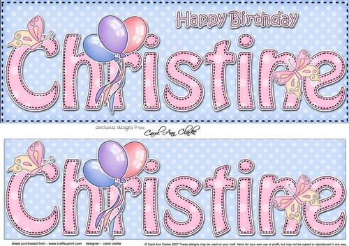 Large DL Happy Birthday CHRISTINE 3D decoupage