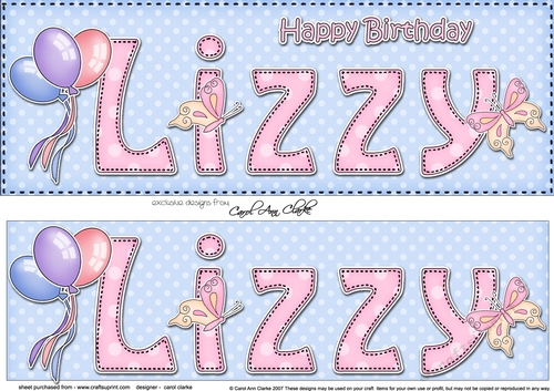Large DL Happy Birthday LIZZY 3D decoupage