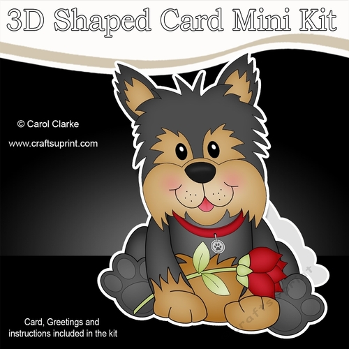 3D Shaped Card Mini Kit - Cute Romantic Yorkie Dog has a Rose