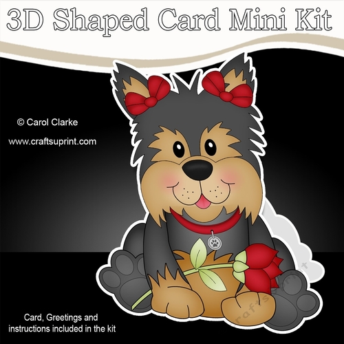 3D Shaped Card Mini Kit - Cute Romantic Yorkie Dog has a Rose