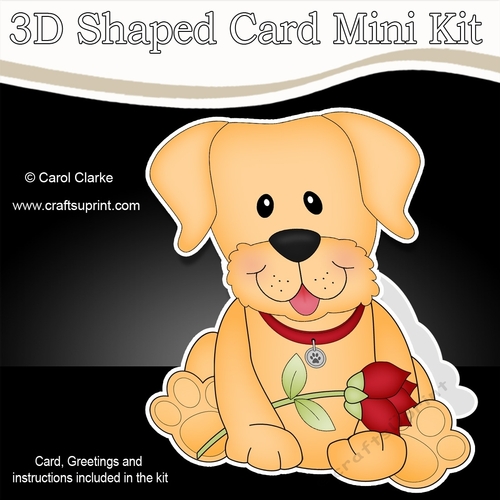 3D Shaped Card Mini Kit - Cute Romantic Golden Labrador Dog has a Rose