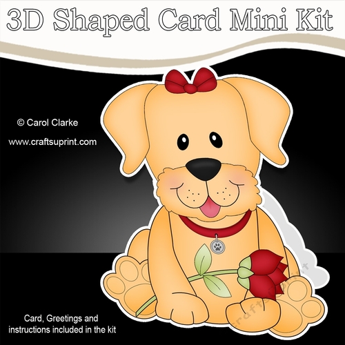 3D Shaped Card Mini Kit - Cute Romantic Golden Labrador Dog has a Rose