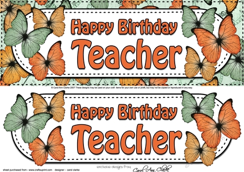 Large DL Happy Birthday TEACHER Butterflies 3D decoupage