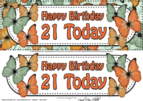 Large DL Happy Birthday 21 TODAY Butterflies 3D decoupage