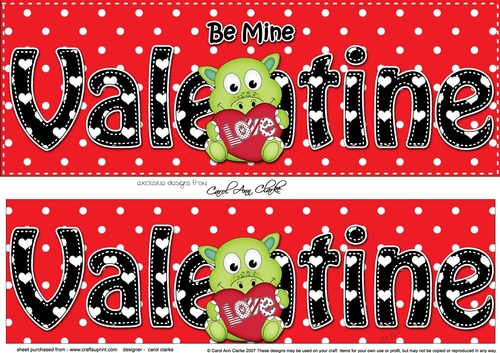 Large DL Be Mine VALENTINE 3D decoupage with Cute Dino
