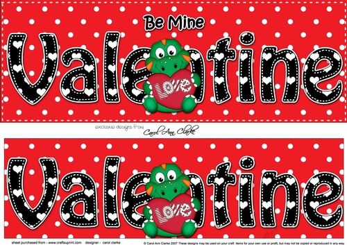 Large DL Be Mine VALENTINE 3D decoupage with Cute Dino