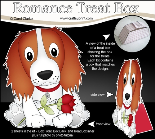 3D Valentine Treat Box Mini Kit - Cute Romantic Springer Spaniel Dog has a Rose