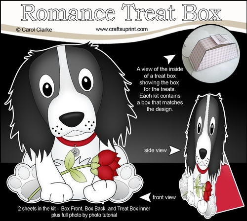 3D Valentine Treat Box Mini Kit - Cute Romantic Springer Spaniel Dog has a Rose