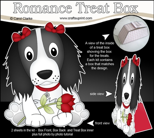3D Valentine Treat Box Mini Kit - Cute Romantic Springer Spaniel Dog has a Rose