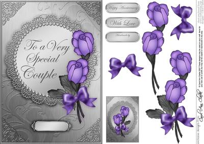 A5 Roses and Metallic Lace Quick Card with 3D Decoupage