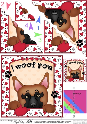 Scalloped Corner Stacker - Love, Romance, Valentine- Little German Shepherd Dog