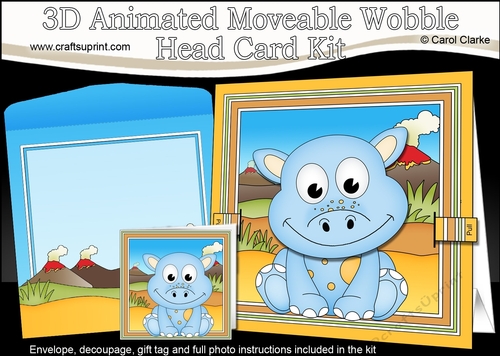 3D Animated Moveable Wobble Head Card - Cute Little Daly Dino