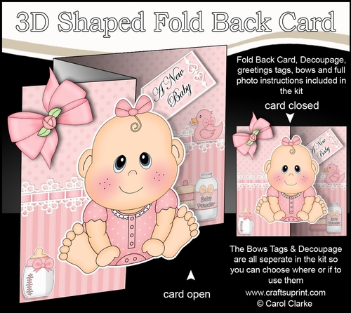 3D Shaped No-Hole Fold Back Mini Kit - Cute Little Baby Girl Bea