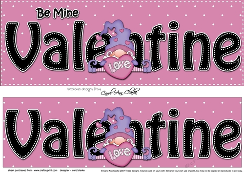 Large DL Be Mine VALENTINE 3D decoupage with Cute Gnome