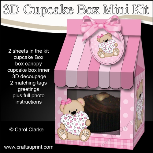 3D Mini Milk Carton Cupcake Treat Box Mini Kit - Cute Little Livvy Bear