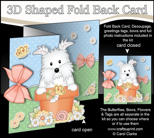 3D Shaped No-Hole Fold Back Card Kit - Flowerpot Friends - Little Westie Dog Jock
