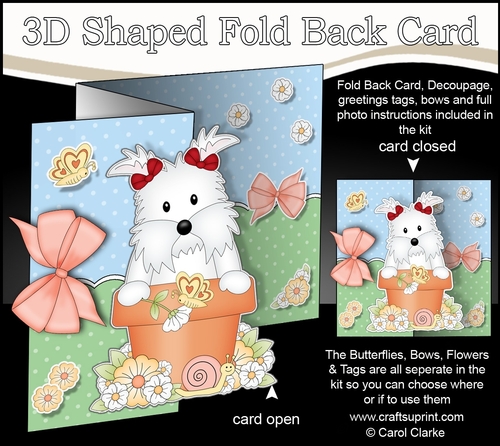 3D Shaped No-Hole Fold Back Card Kit - Flowerpot Friends - Little Westie Dog Jess