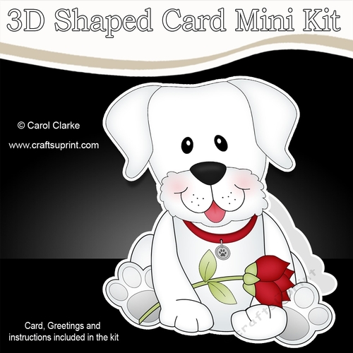 3D Shaped Card Mini Kit - Cute Romantic White Labrador Dog has a Rose