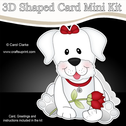 3D Shaped Card Mini Kit - Cute Romantic White Labrador Dog has a Rose