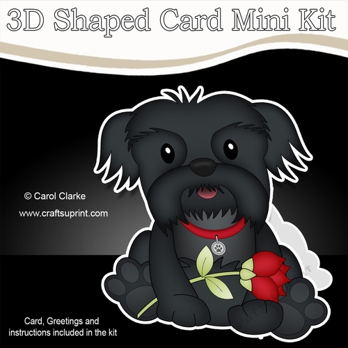 3D Shaped Card Mini Kit - Cute Romantic Shih Tzu Dog has a Rose