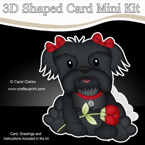 3D Shaped Card Mini Kit - Cute Romantic Shih Tzu Dog has a Rose