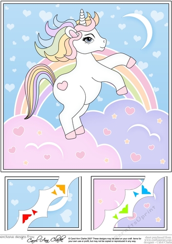 8 x 8 Cute Little Unicorn Scalloped Corner Topper  
