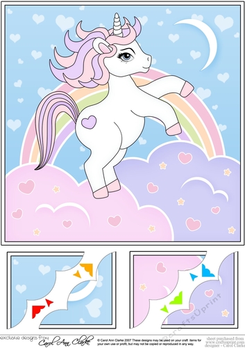 8 x 8 Cute Little Unicorn Scalloped Corner Topper  
