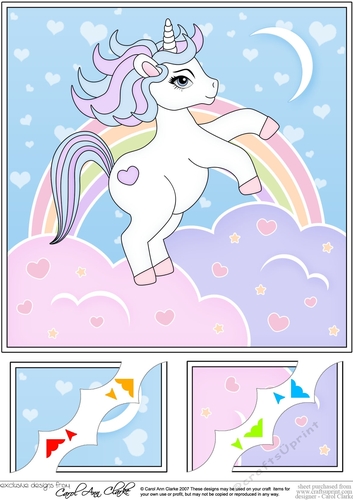 8 x 8 Cute Little Unicorn Scalloped Corner Topper  