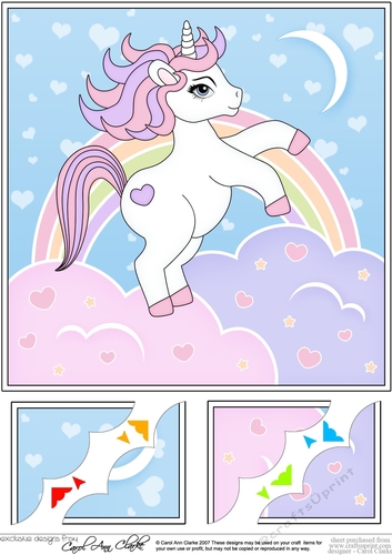 8 x 8 Cute Little Unicorn Scalloped Corner Topper  