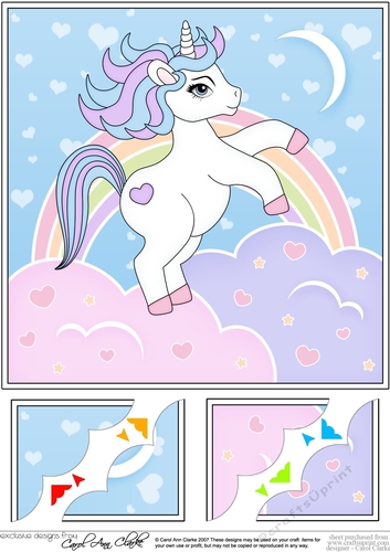 8 x 8 Cute Little Unicorn Scalloped Corner Topper  