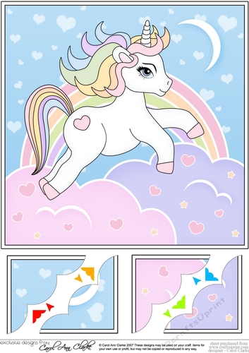 8 x 8 Cute Little Unicorn Scalloped Corner Topper  