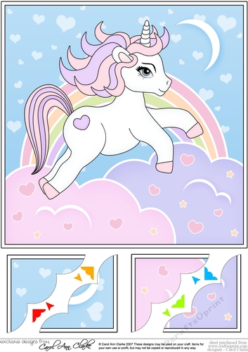 8 x 8 Cute Little Unicorn Scalloped Corner Topper  