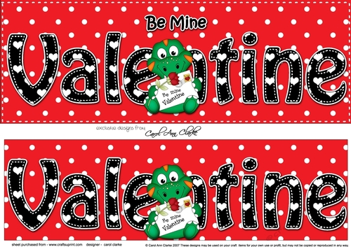 Large DL Be Mine VALENTINE 3D decoupage with Cute Dino