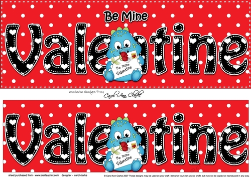 Large DL Be Mine VALENTINE 3D decoupage with Cute Dino